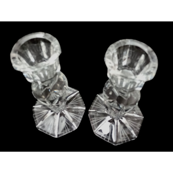 American Cut Eleanor set Of 2 Crystal Candlesticks - Picture 3 of 4